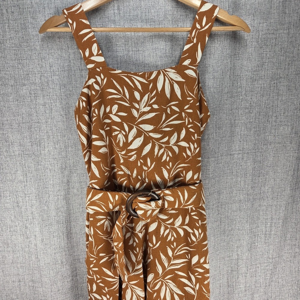 Monteau Burnt Orange Wide Leg Linen Blend Jumpsuit‎ with Belt Extra Small